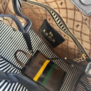 L.A.M.B. Black and Brown Tote with Striped Interior